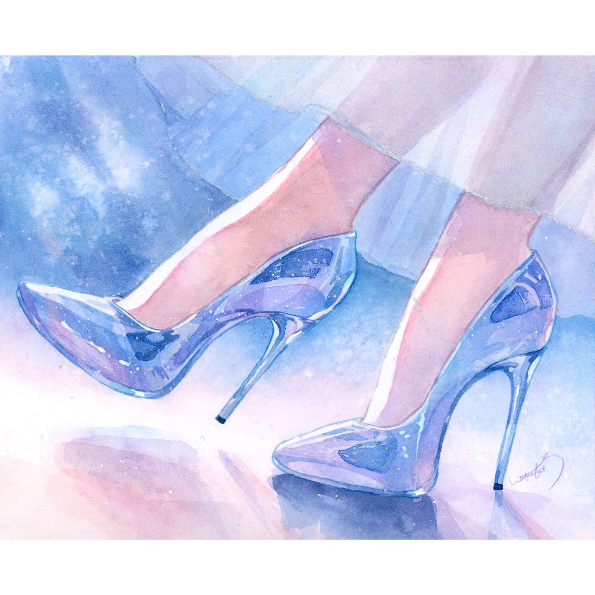 high heels 1girl solo see-through painting (medium) signature traditional media  illustration images