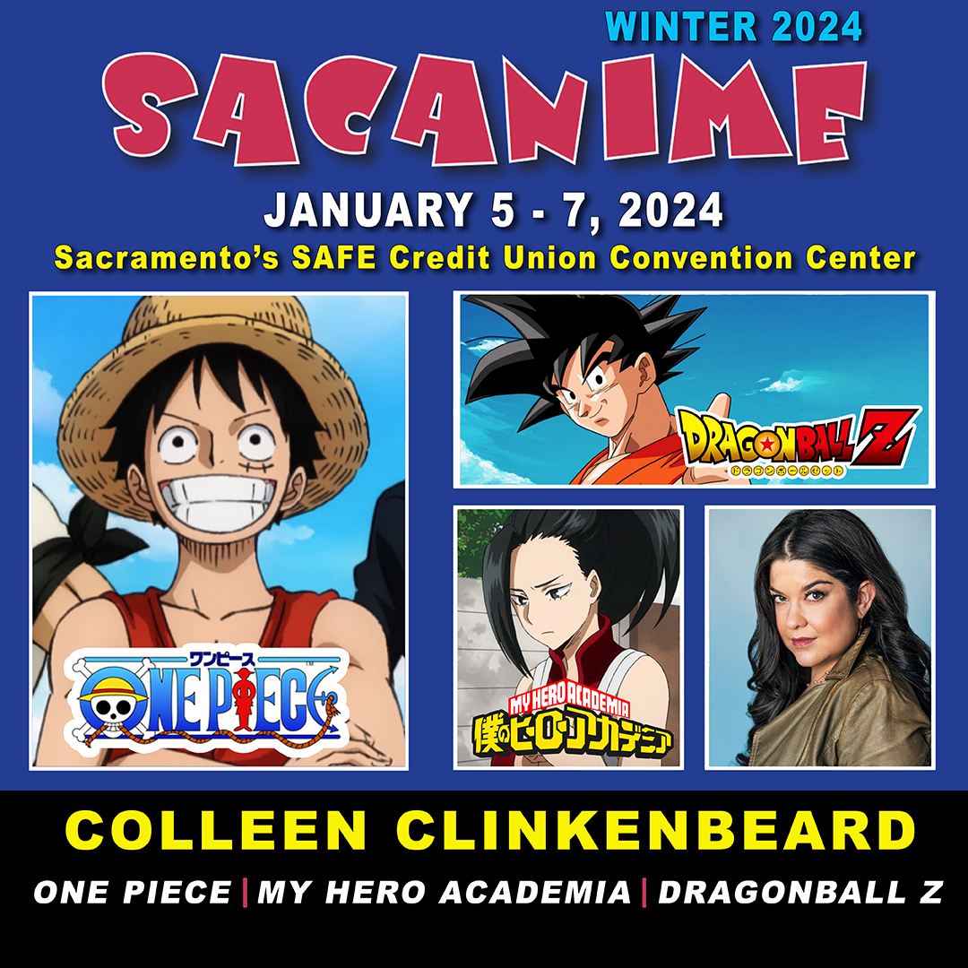 SacAnime on X: Don't forget we have the Amazing Colleen Clinkenbeard at  SacAnime Winter! @ccarrollbeard is a voice actor and director with over 300  roles including #OnePiece, #DragonBall Z Kai, #MyHeroAcademia, #FairyTail, #