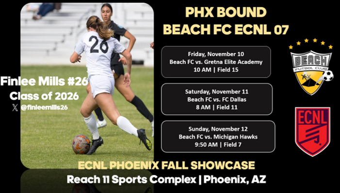 FinleeMills26's tweet photo. Let's Go Beach FC! #PHXBOUND @TopDrawerSoccer @ImYouthSoccer @ECNLgirls @MIsoccer @BeachFC_G07ECNL @scoutingzone @TheSoccerWire @PrepSoccer @JREskilson https://t.co/KnkauRIZyE