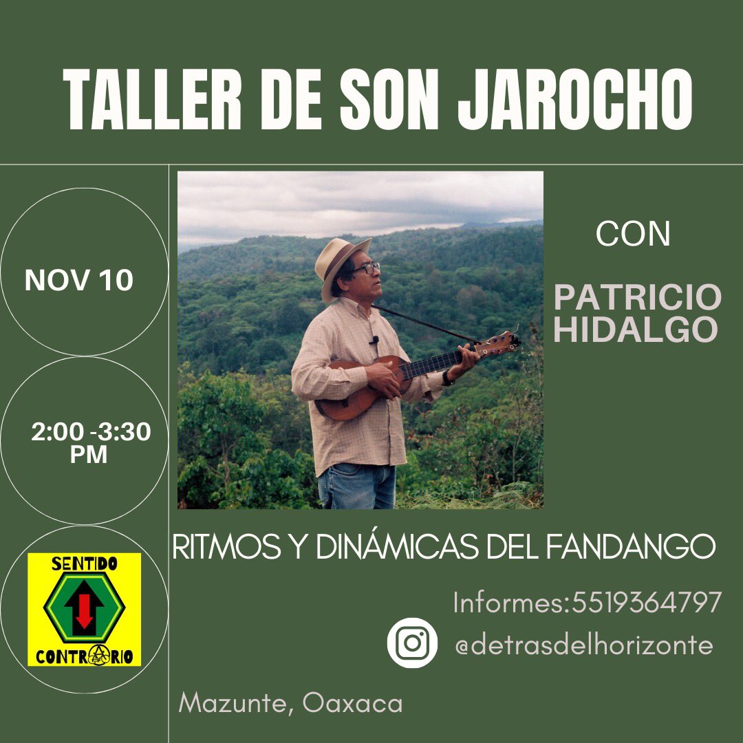 Nos vemos este 10 de noviembre en Mazunte, Oaxaca.
Impartiré un taller de Son Jarocho y el fandango. 
Más información al teléfono 5519364797.
Aparten la fecha, ya estamos cerca. #fandango #SonJarocho #sonjarocho #PH