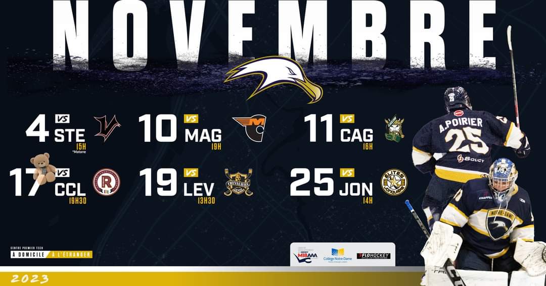 Albatros M18 AAA (@albatroscnd) on Twitter photo Calendrier de novembre et n'oubliez pas que le match de samedi est Ă <a href="/VilledeMatane/">Ville de Matane</a>!
<a href="/LHM18AAAQ/">Ligue de hockey M18 AAA du Québec</a> Calendrier de novembre et n'oubliez pas que le match de samedi est à <a href="/VilledeMatane/">Ville de Matane</a>!
<a href="/LHM18AAAQ/">Ligue de hockey M18 AAA du Québec</a>