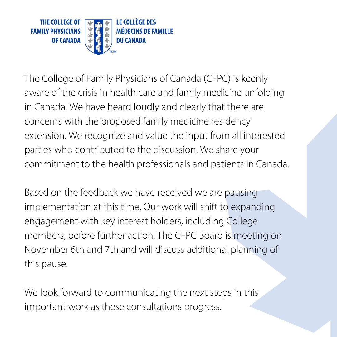 Please read our latest statement regarding the pause on family medicine residency extension: ow.ly/GGsx50Q48xv #futurefp