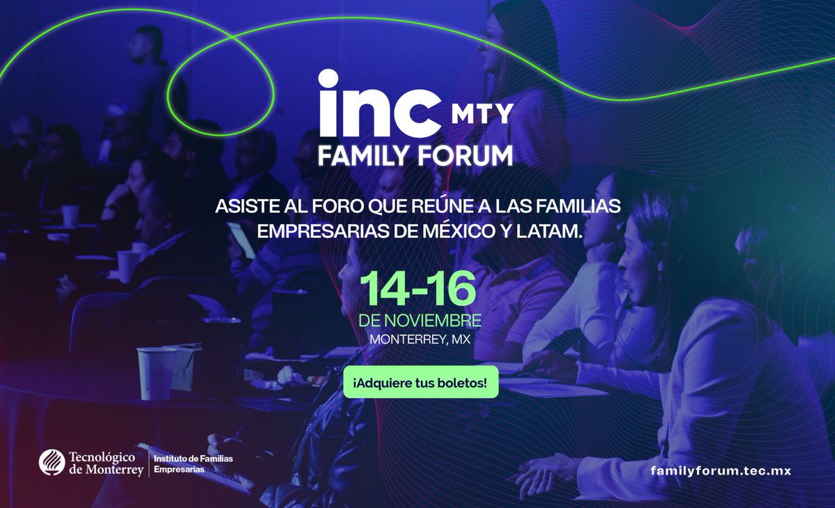 egade's tweet image. 🧠 Aprendizaje, innovación, networking y reflexiones profundas en #incFamilyForum. ¡Asiste al foro que reúne a las familias empresarias de México y LATAM! Adquiere tus boletos en spr.ly/6018umfVa

🗓️ 14 al 16 de noviembre
📍 Monterrey, N.L.