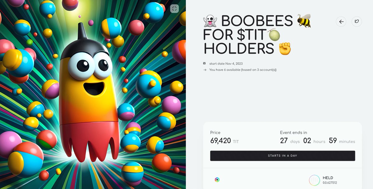 HELDiWanKenHODL's tweet photo. โ๏ธ $TIT DROP COMPLETE โ
๐ป #BOOBEE ๐ MINT TOMORROW: https://t.co/XhXTU2xgep https://t.co/ChOABsFSwu