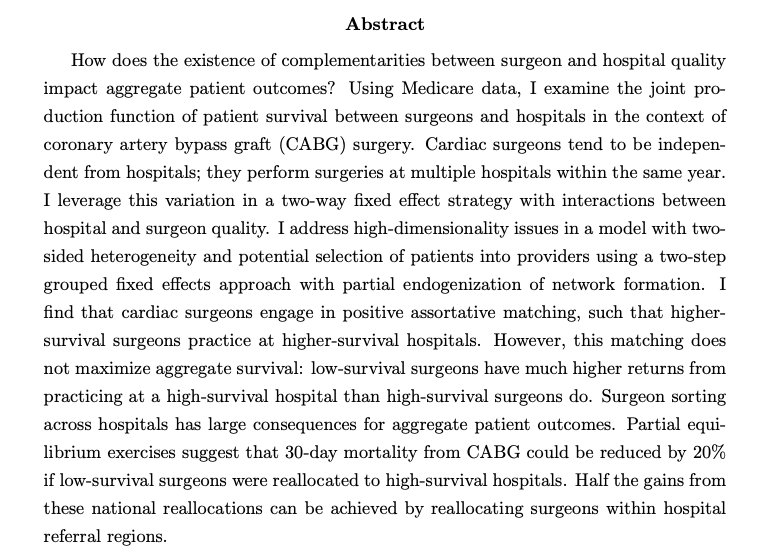 Pauline Mourot

JMP: "Should Top Surgeons Practice at Top Hospitals? Sorting and Complementarities in Healthcare"

Website: paulinemourot.com