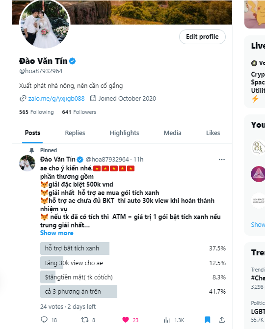 hoa87932964's tweet photo. Xin chào buổi sáng..mừng mình đã có tích xanh và bật kiếm tiền mình có even tặng 30k view cho ae chưa đủ điều kiện Bkt khi hoàn thành nhiệm vụ
❤️🦊 Follow mình
❤️🦊🦊 thả tim + chỉa sẻ bài đăng này
❤️🦊🦊🦊 bình luận dưới bài viết để mình biết còn tặng quà
Song hành với đó là even nhận tiền mặt nhé  các bạn xem ảnh 😍😍😍😍😍😍 
#CheoX #memecoin #cheouytin