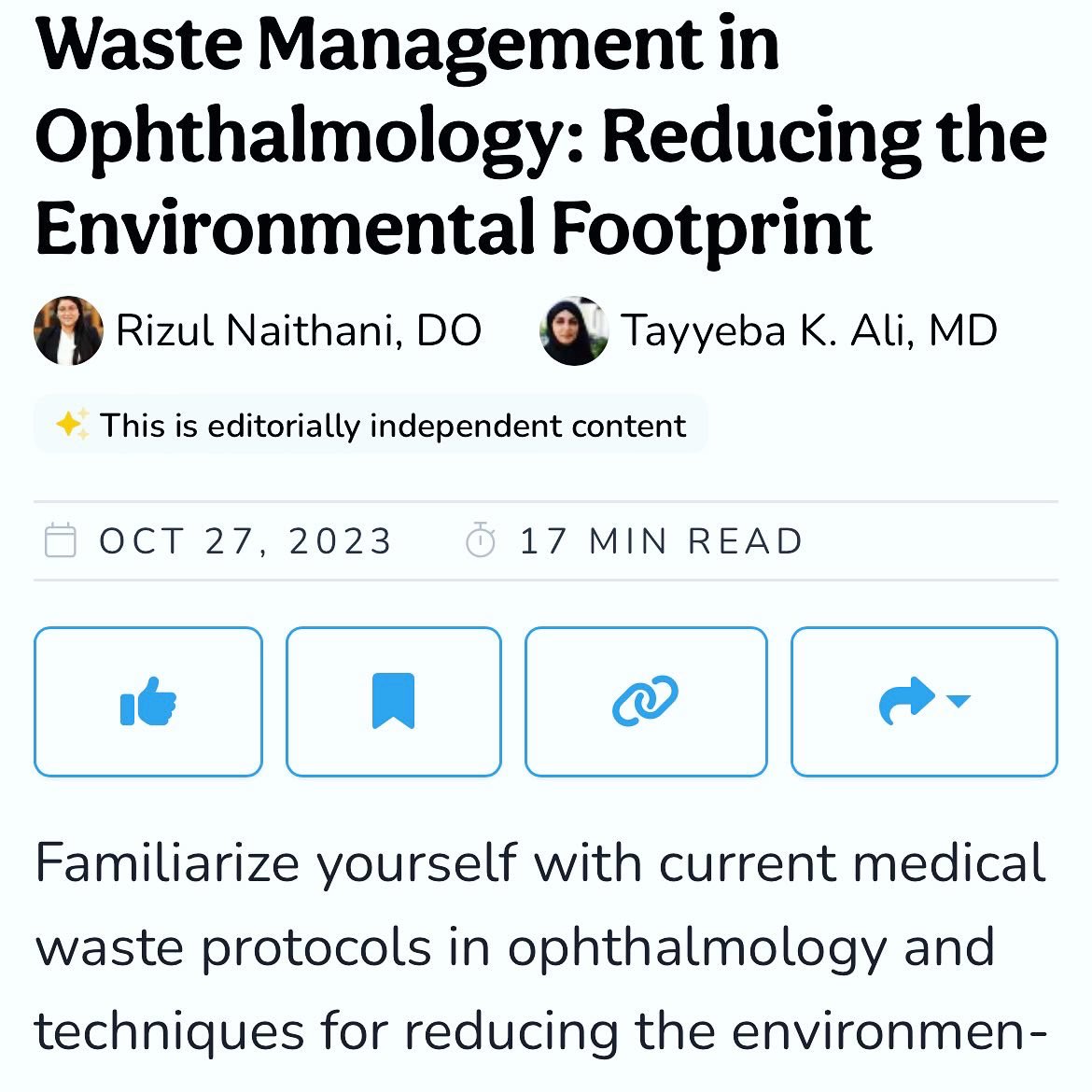 Well done <a href="/RizuNait/">Rizul Naithani, DO, MPH</a> for pushing this article through! #MedTwitter #Ophthalmology #wastemanagement