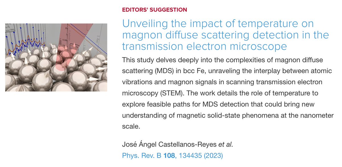 PhysRevB's tweet image. PRB Editors&apos; Suggestion: Unveiling the impact of temperature on magnon diffuse scattering detection in the transmission electron microscope

J. Ángel Castellanos-Reyes et al.,
Phys. Rev. B 108, 134435

➡️ go.aps.org/47bOgka
#OpenAccess #EdSugg #condmat #physics @APSPhysics