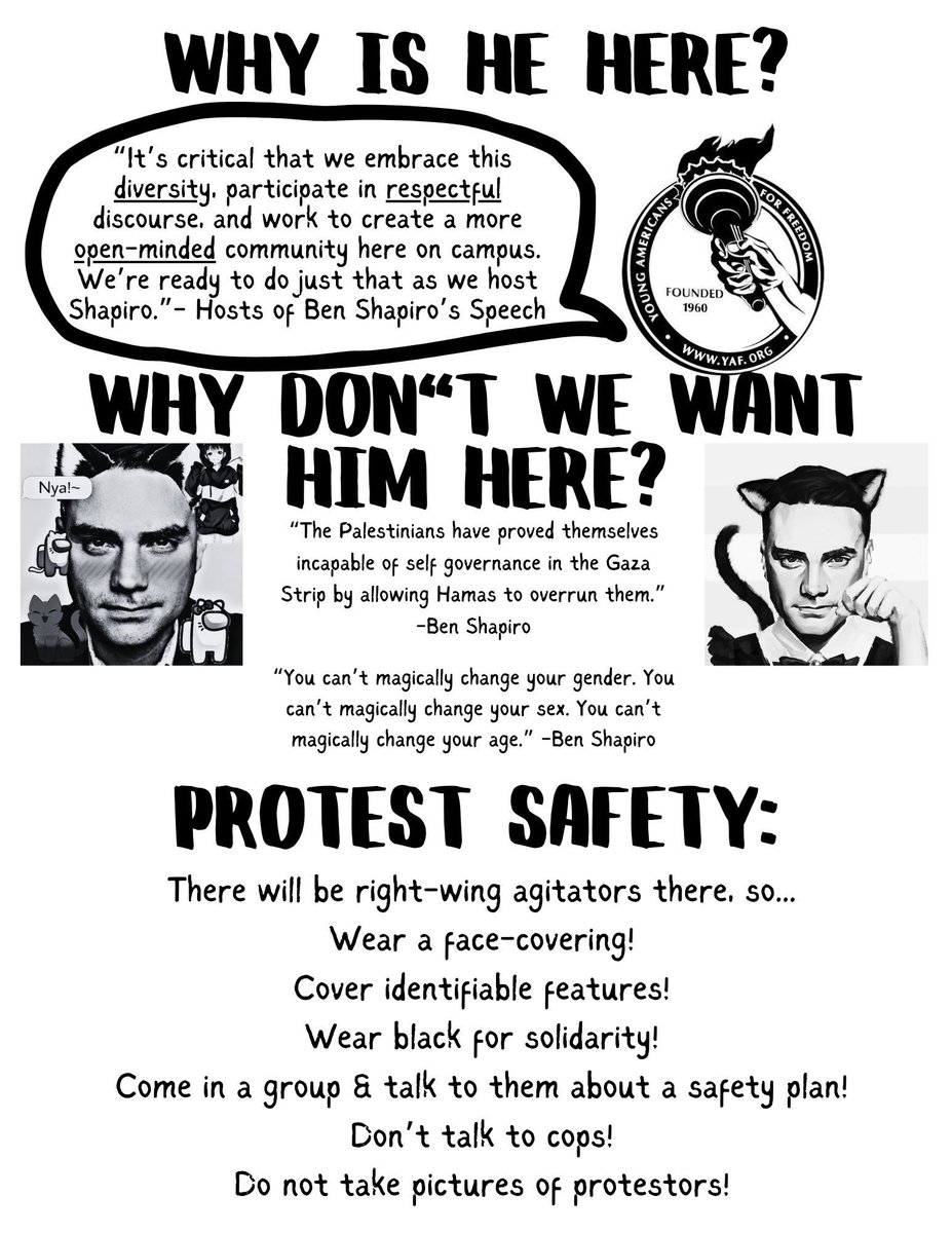 WiRWWatch's tweet image. UW-Madison students and the community are planning a protest of the upcoming Ben Shapiro event at the Memorial Union this Monday 11/6 at 5:30. 
If you go, cover your face, wear black in solidarity and stay safe!