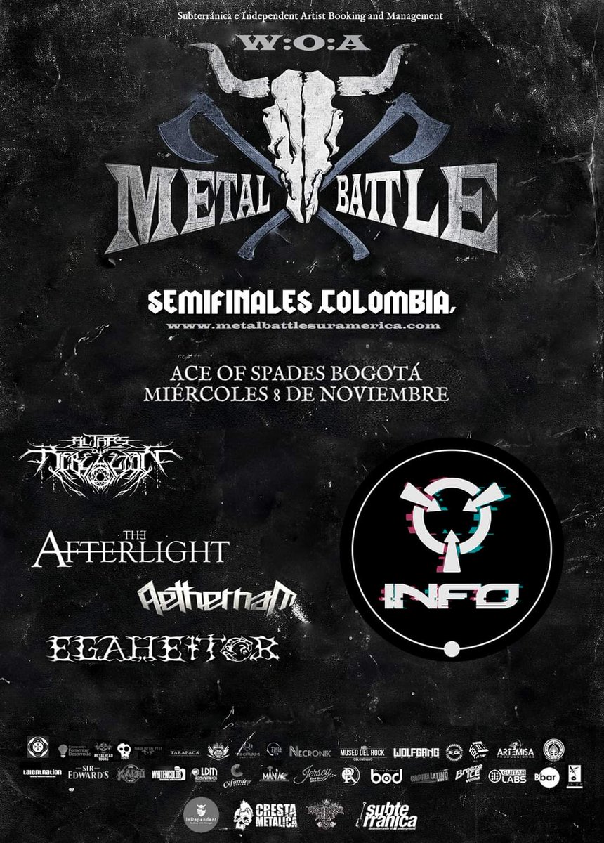 maquinainfo's tweet photo. 🔥Estamos listos para tocar en la semifinal del W:O:A Metal Battle Suramérica, próximo miércoles 08.11.2023 en Ace of Spades (Bogotá D.C., CO)!🔥 Esperamos nos acompañen y nos brinden todo su apoyo! 🤘🏻

Nos vemos en Ace of Spades, haciendo el #MetalColombiano ! https://t.co/qrmPU1i5Lx