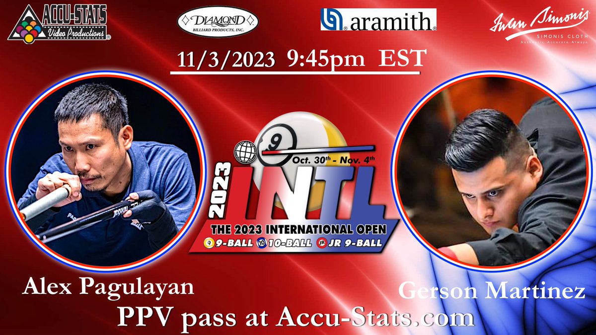 LIveStreamNews1's tweet photo. Gerson "The Explosion" Martinez VS Alex" The Lion"
9 BALL TIME in THE SIMONIS ARENA !!
9:45pm EST  Alex Pagulayan VS Gerson Martinez Boza
Get your PPV pass at https://t.co/Jinrk7IsX4
Commentators Mark Wilson and Nick Varner are in the booth. https://t.co/sPQp1Va4k0