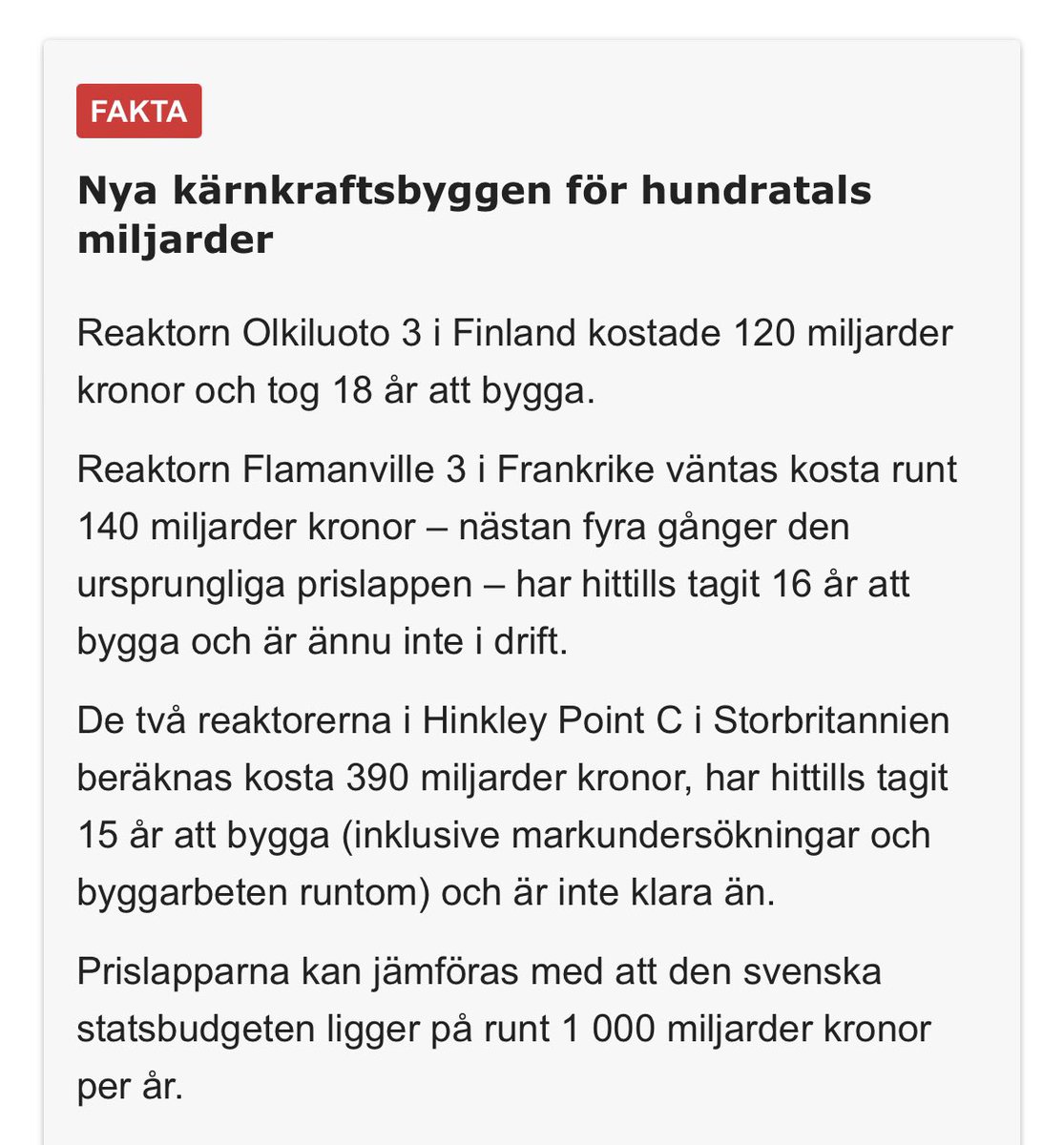 Fakta om några nya kärnkraftsbyggen.