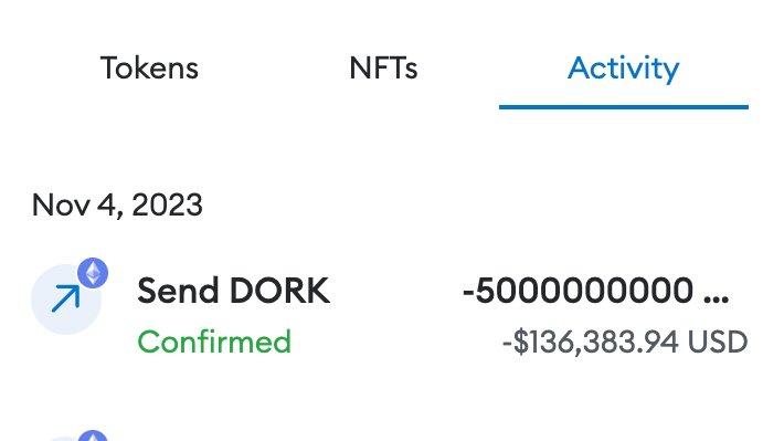 SrPeters's tweet image. 🔥🔥🔥137.000 $ (5% supply) of $DORK has just been burned🔥🔥🔥

etherscan.io/tx/0x564682798…