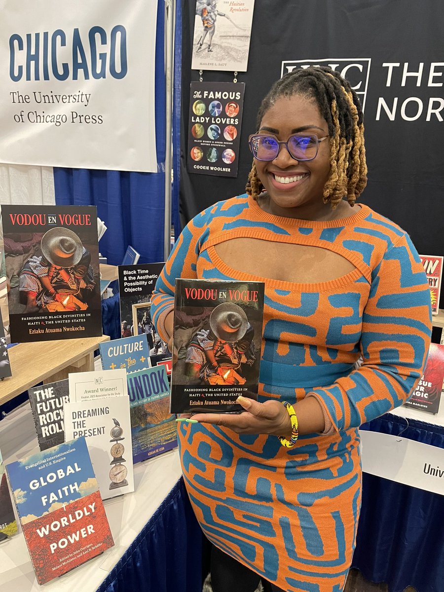 dr_zaku's tweet photo. I heard my book #vodouenvogue was at @nwsa. Now, it’s here @AmerStudiesAssn #2023asa 😍😍 I love my #pressbae @UNC_Press !! So much love to my bou♥️💙♥️ #newbook #haiti #author #vodou #Caribbean #happy #joy #religion #BlackTwitter https://t.co/KZD4Rdi1KY