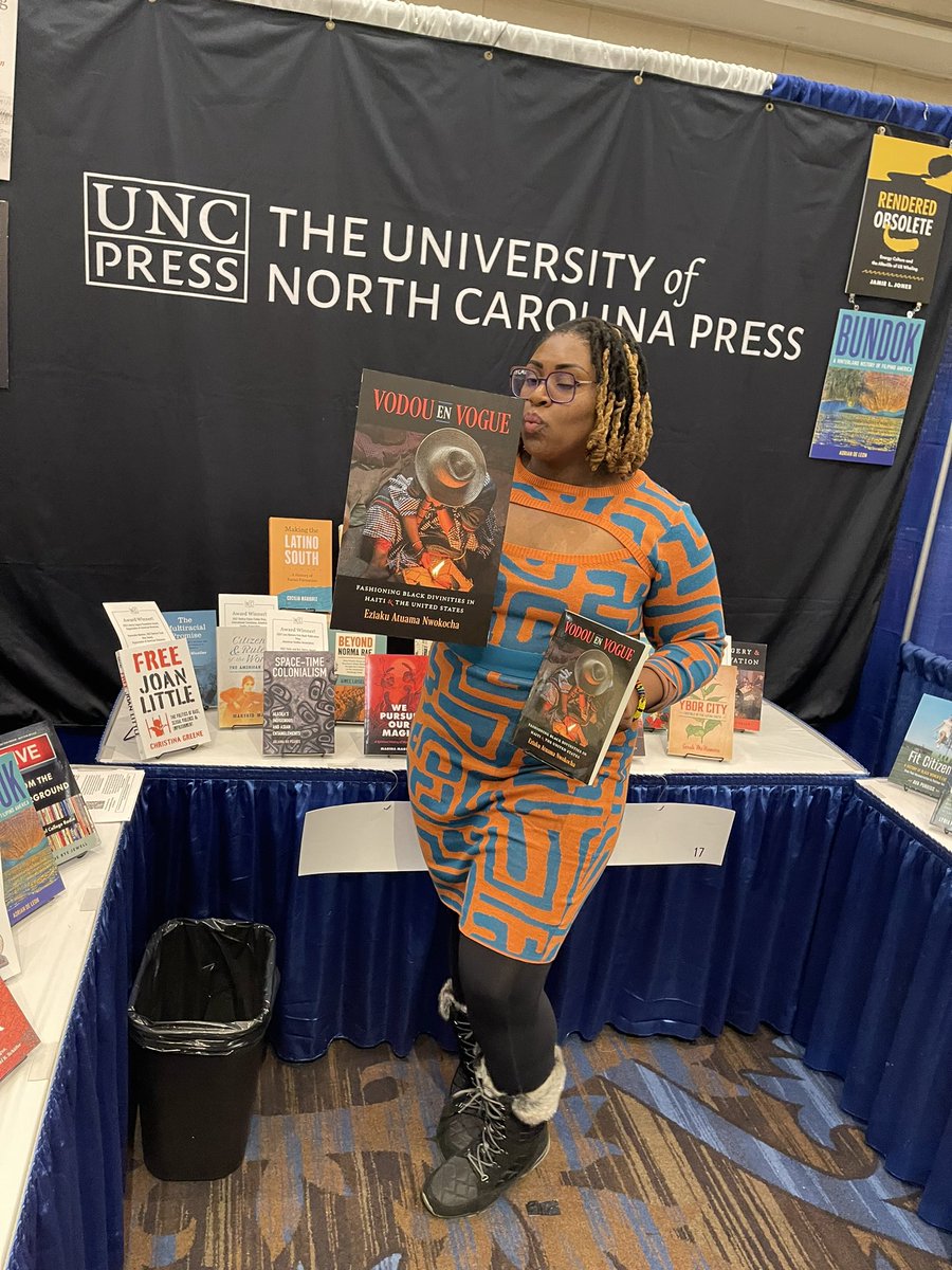 dr_zaku's tweet photo. I heard my book #vodouenvogue was at @nwsa. Now, it’s here @AmerStudiesAssn #2023asa 😍😍 I love my #pressbae @UNC_Press !! So much love to my bou♥️💙♥️ #newbook #haiti #author #vodou #Caribbean #happy #joy #religion #BlackTwitter https://t.co/KZD4Rdi1KY