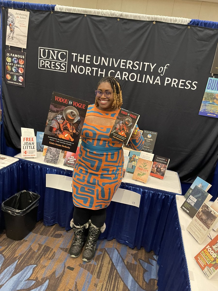 dr_zaku's tweet photo. I heard my book #vodouenvogue was at @nwsa. Now, it’s here @AmerStudiesAssn #2023asa 😍😍 I love my #pressbae @UNC_Press !! So much love to my bou♥️💙♥️ #newbook #haiti #author #vodou #Caribbean #happy #joy #religion #BlackTwitter https://t.co/KZD4Rdi1KY