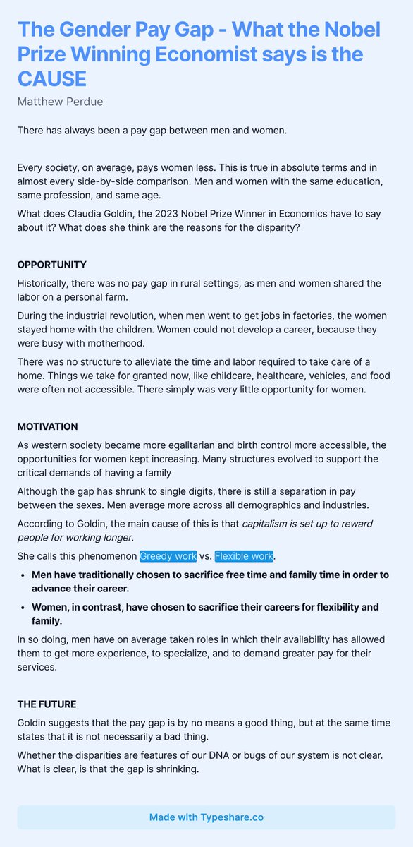 perduezy's tweet photo. The Gender Pay Gap - What the Nobel Prize Winning Economist says is the CAUSE https://t.co/qPJKwNOry8