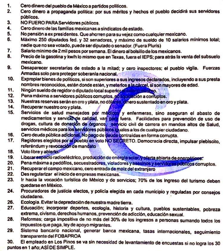 Ya tenemos que despertar como mexicanos y saber poner un hasta aquí a las ratas 🐀 pero quejándonos ? Más quejas yo tengo 48 años , desde CSG supe como son los políticos como que ya es hora de poner soluciones . Como ven esta lista de 30 puntos . Léanlos comenten . Saludos 🖖