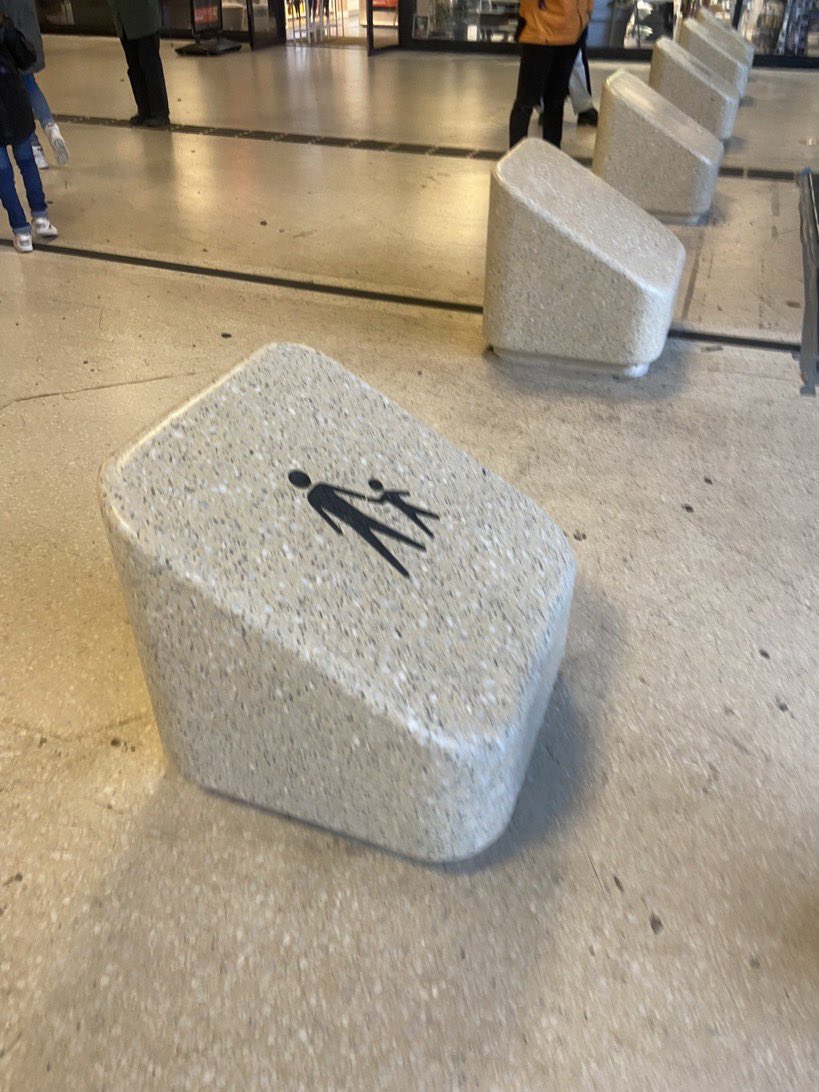 “Amsterdam central station recently replaced their flat stone blocks with these to stop people from sitting on them”