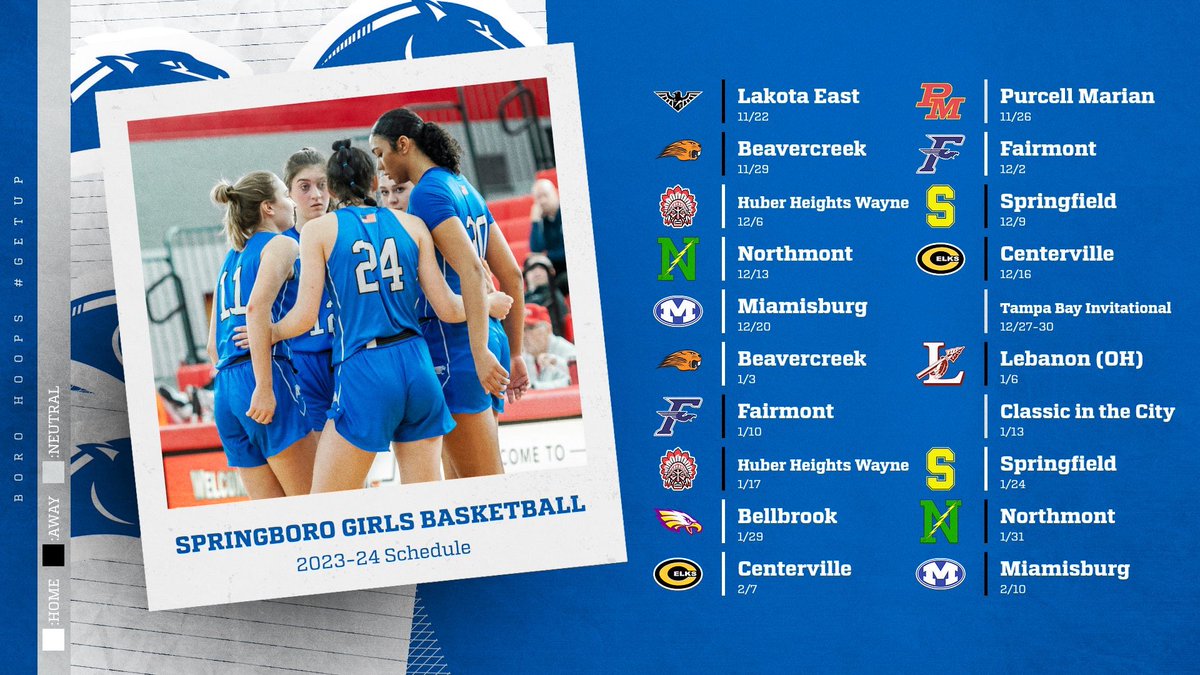 🚨2023-24 SCHEDULE 🚨
🏀Springboro Girls Hoops🏀
#getup