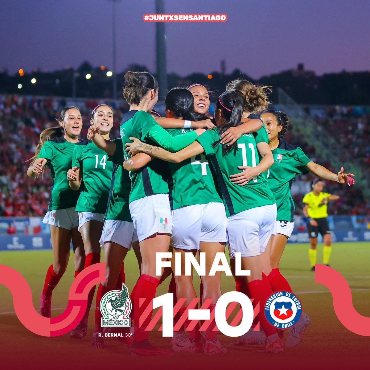 Miseleccionfem's tweet photo. ¡CLAAAAAROOO! 👏🏻
¡OTRA VEZ SOMOS DE ORO EN 2023! 🥇

Derrotamos a Chile 🇨🇱 y nos quedamos con el primer lugar de @santiago2023. 🙋🏻‍♀️ 🇲🇽 🔝

#JuntxsEnSantiago https://t.co/jCqPFirFPT