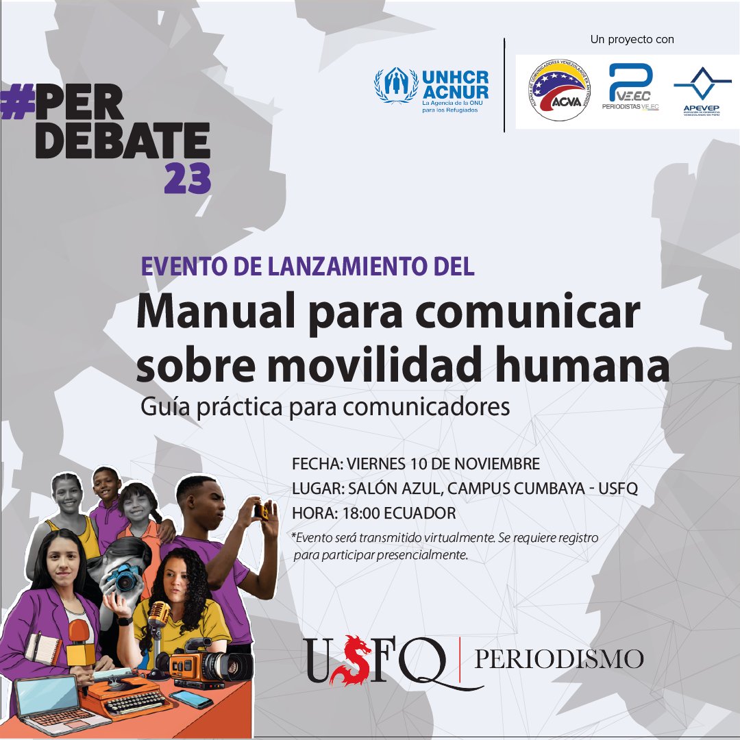 OimeEcuador's tweet photo. "PerDebate23: Las nuevas fronteras del periodismo. Inteligencia artificial, redes sociales, storytelling, monetización y movilidad humana" organizado por @PeriodismoUSFQ.
Más información:
Web Congreso https://t.co/eIdbWCpgiQ
Registro gratuito https://t.co/FqcrCHPZJq https://t.co/wWiYjhlADo