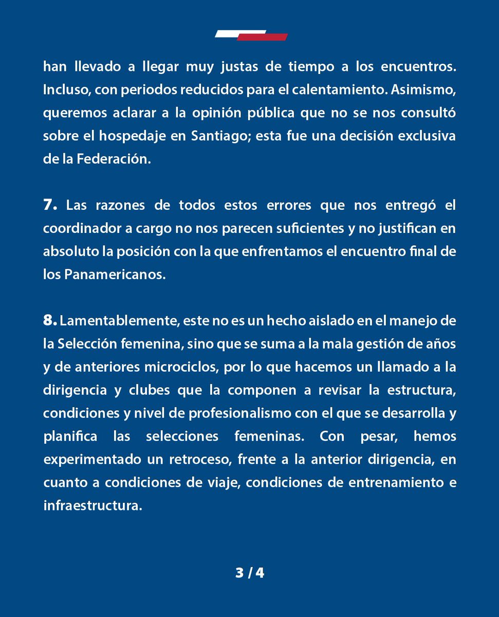 Luego de un partido donde lo dieron todo, con una Federación que no estuvo a la altura, las jugadoras comparten la siguiente declaración.