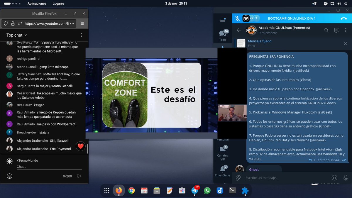 4Sentinell's tweet photo. Espectacular la primera ponencia de este #SeminarioGNULinux2023. En directo desde mi comunidad de Telegram y en directo desde el canal de YouTube de Francisco Galaso #LaGarzaResistente.

Espectacular
#GNULinux
#Codigoabierto
#opensource
#softwarelibre https://t.co/s5n9uI5wN2