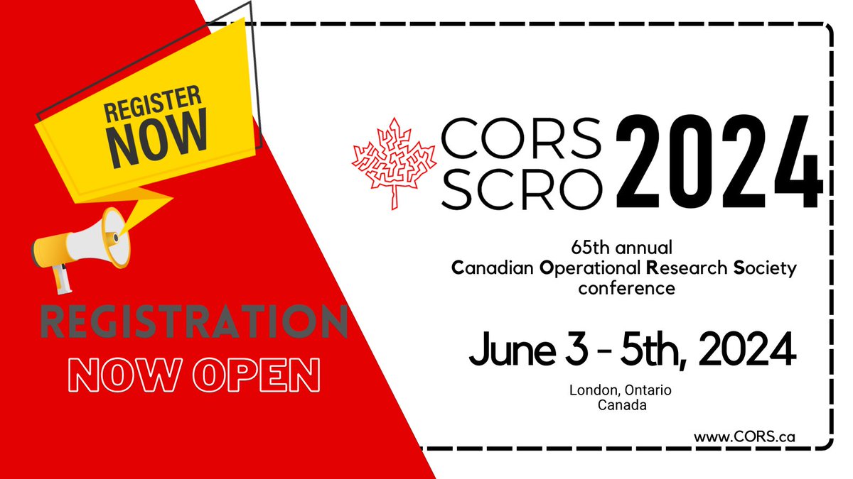 ➡️REGISTRATION is now open ⬅ for the 65th annual Canadian Operational Research Society conference, taking place in Canada's "Forest City" - London, Ontario on June 3rd-5th, 2024. Visit CORS2024London.ca to register. #analytics #orms #CORS2024 #managementscience