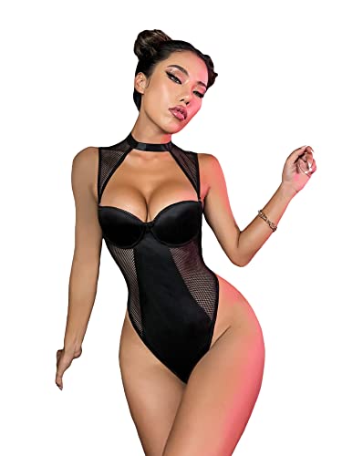 I just received WDIRARA Women's Mesh Cut Out Teddy One Piece Underwire Choker Lingerie Bodysuit - Medium