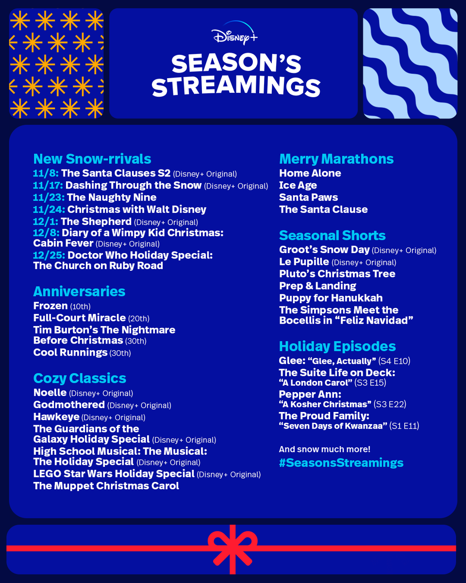 DisneyPlus's tweet image. Making a watchlist, c̶h̶e̶c̶k̶i̶n̶g̶ ̶i̶t̶ streaming everything twice! 🎁 What are you crossing off the #SeasonsStreamings list first?