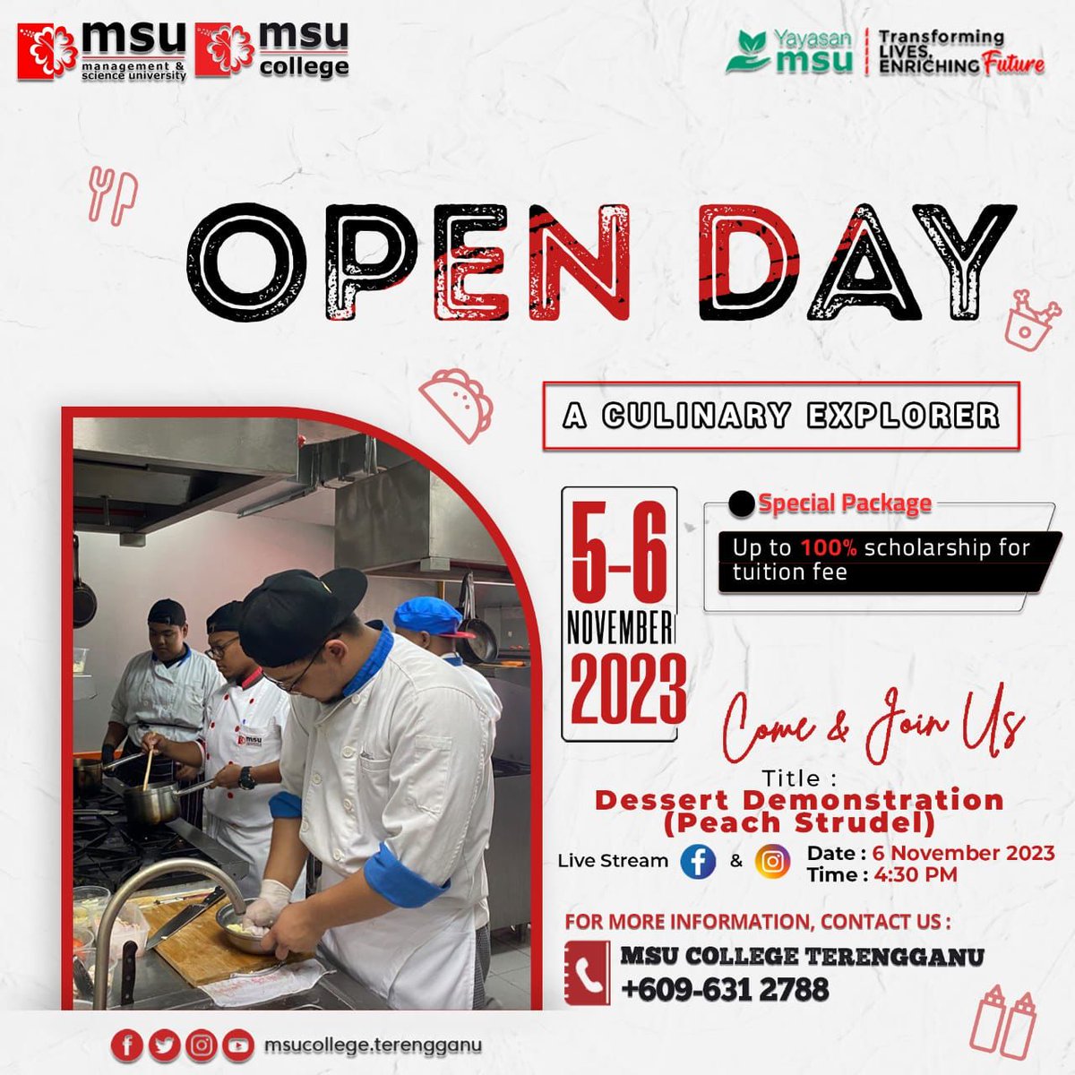 MSUcollege_trg's tweet photo. Letβs watch our Dessert Demonstration livestream on FB and IG this Monday, 6 November 2023 to get more information regarding Culinary programmes. Stay tuned!
https://t.co/kBwt567W3U
#msumalaysia
#msucollegeterengganu
#go2MSU πΊ
#SPM2022
#matrix
#spm2021
#stpm2020
#stpm2021 https://t.co/YkxuIFHpzw