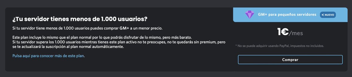guildmanagerbot's tweet photo. 👀Sabías que...

En la próxima versión de Guild Manager podrás adquirir GM+ al 50% de descuento si tu servidor tiene menos de 1.000 usuarios. 🤑 https://t.co/DdeFdbDJID