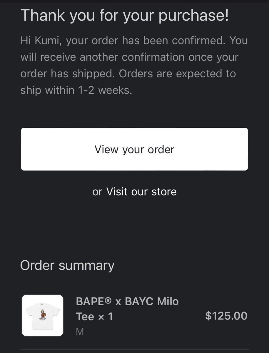 I wasn’t fast enough to get the sta but I got my <a href="/BAPEOFFICIAL/">BAPE.COM</a> x <a href="/BoredApeYC/">Bored Ape Yacht Club 🍌</a> Milo Tee. Happy ape!
#ApeFestHK