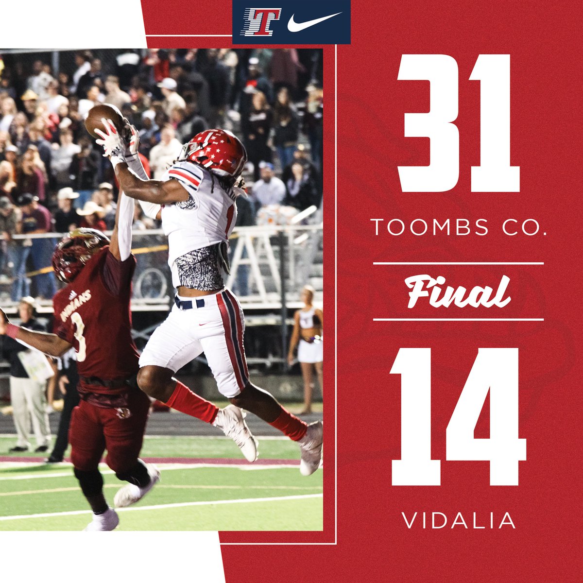 DAWGS WIN!

Toombs Co. 31
Vidalia 14

#GoDogs #BeADOG #ForTheCounty

<a href="/TheBigGuyWJCL/">Frank Sulkowski WJCL</a> <a href="/912Sports/">912 Sports</a> @WTOCJake <a href="/GPBsports/">GPB Sports</a> @AJCclassAAblog <a href="/AmyZimmerWJCL/">Amy Zimmer</a> <a href="/SEGAInTheGame/">912 Sports</a>