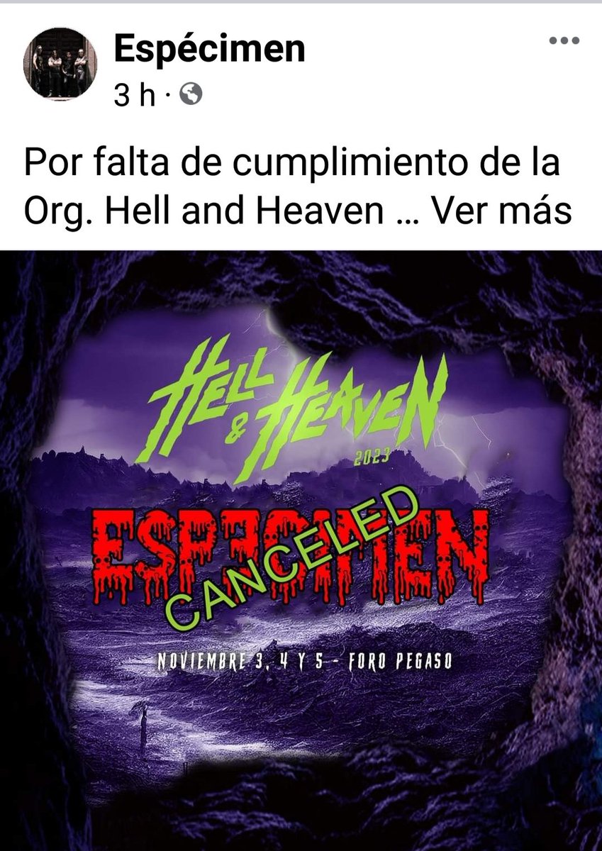 vicentegtz's tweet photo. Te cancela #Especimen en #HellAndHeaven no bueno https://t.co/WTlj8TTOMB