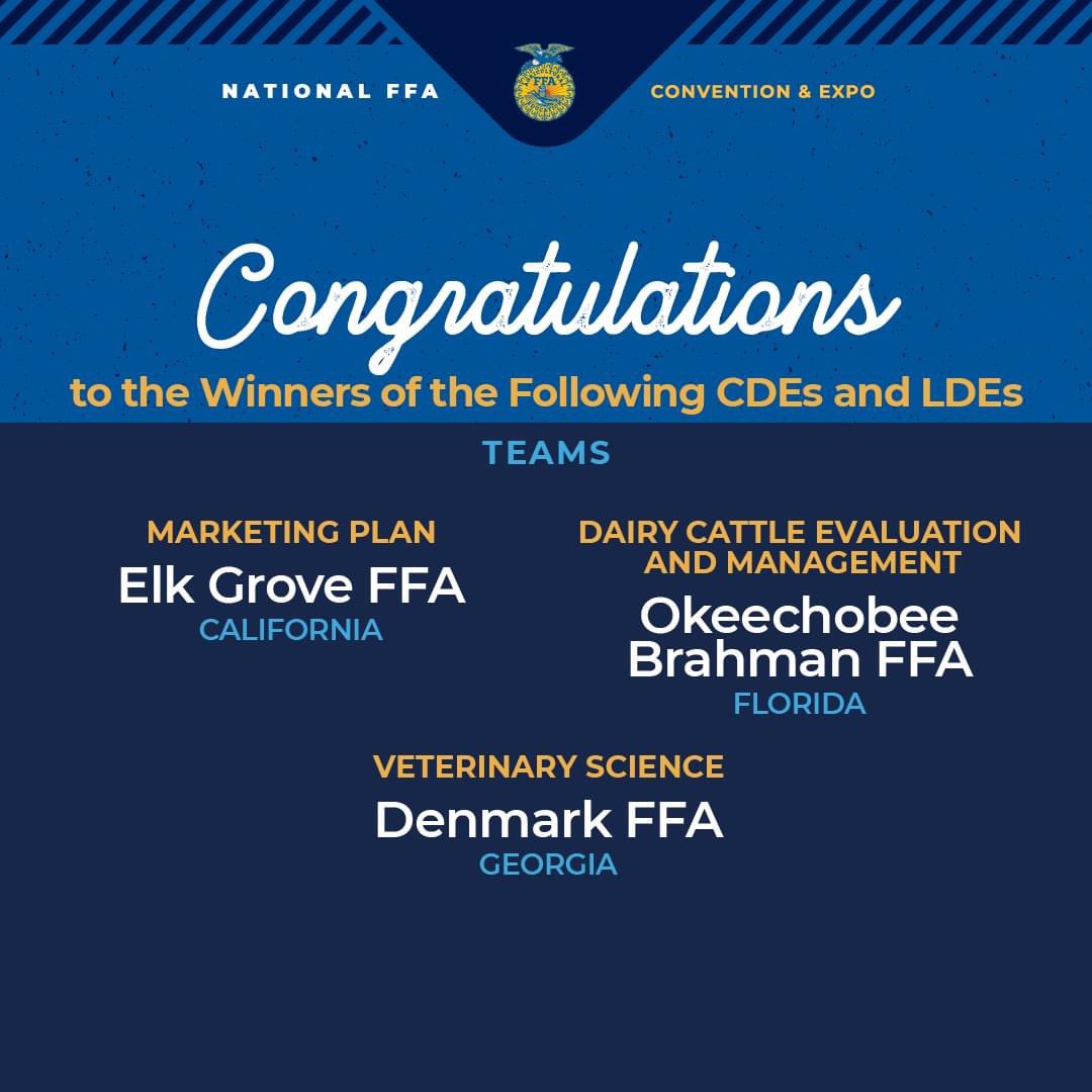 ErinGrall's tweet photo. Congratulations, Okeechobee Brahman FFA, for bringing a Nat’l Championship to FL! This is a first for FL in FFA Dairy Cattle &amp; Mngmnt Career Development. 

For convention highlights - https://t.co/l28vH7ujq4

Jenna Larson, Travis Larson, Sophia Caves, Luke Larson, &amp; Lilly Larson https://t.co/PyWaKEN5d5