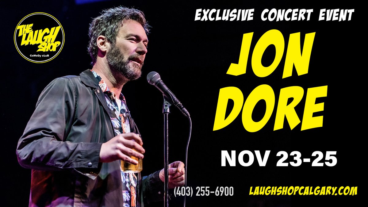 LaughShopYYC's tweet photo. 🎆 Comedy fans, clear your calendars from Nov 23-25! @TVsJonDore is bringing his unique humor to The Laugh Shop in Calgary. Get your tickets at https://t.co/m8KQ60Za5A for a night of pure comedic brilliance. #JonDoreLive #CalgaryComedy https://t.co/YPamDoffhO