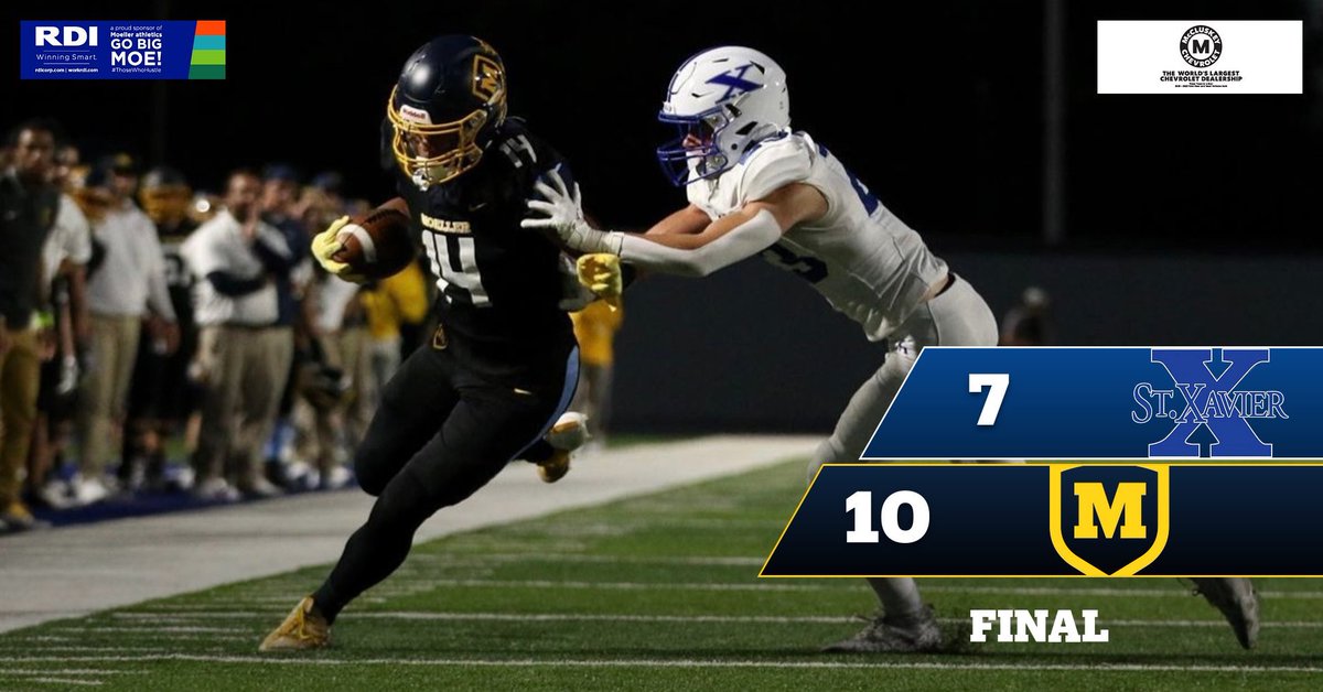 MoellerFootball's tweet photo. Final at Ballaban Field.

#5 Moeller goes on the road an eliminates #4 St. Xavier. The Crusaders advance to a OHSAA Regional Semifinal matchup with #9 Mason next Friday night. #KeepGoing https://t.co/JqTz5W1avh