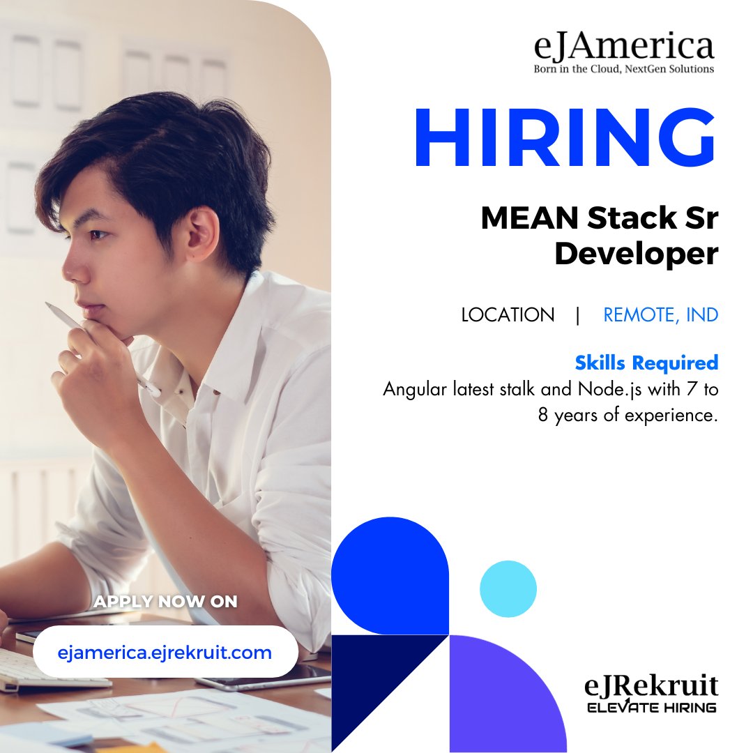 ejangar's tweet image. Are you a coding maestro with MEAN stack mastery? Join our team as a Senior Developer and work on exciting projects that push the boundaries of web development. Your expertise is needed here!

#webdevelopmentjobs #meanstackjobs #seniordeveloperneeded #techinnovation
