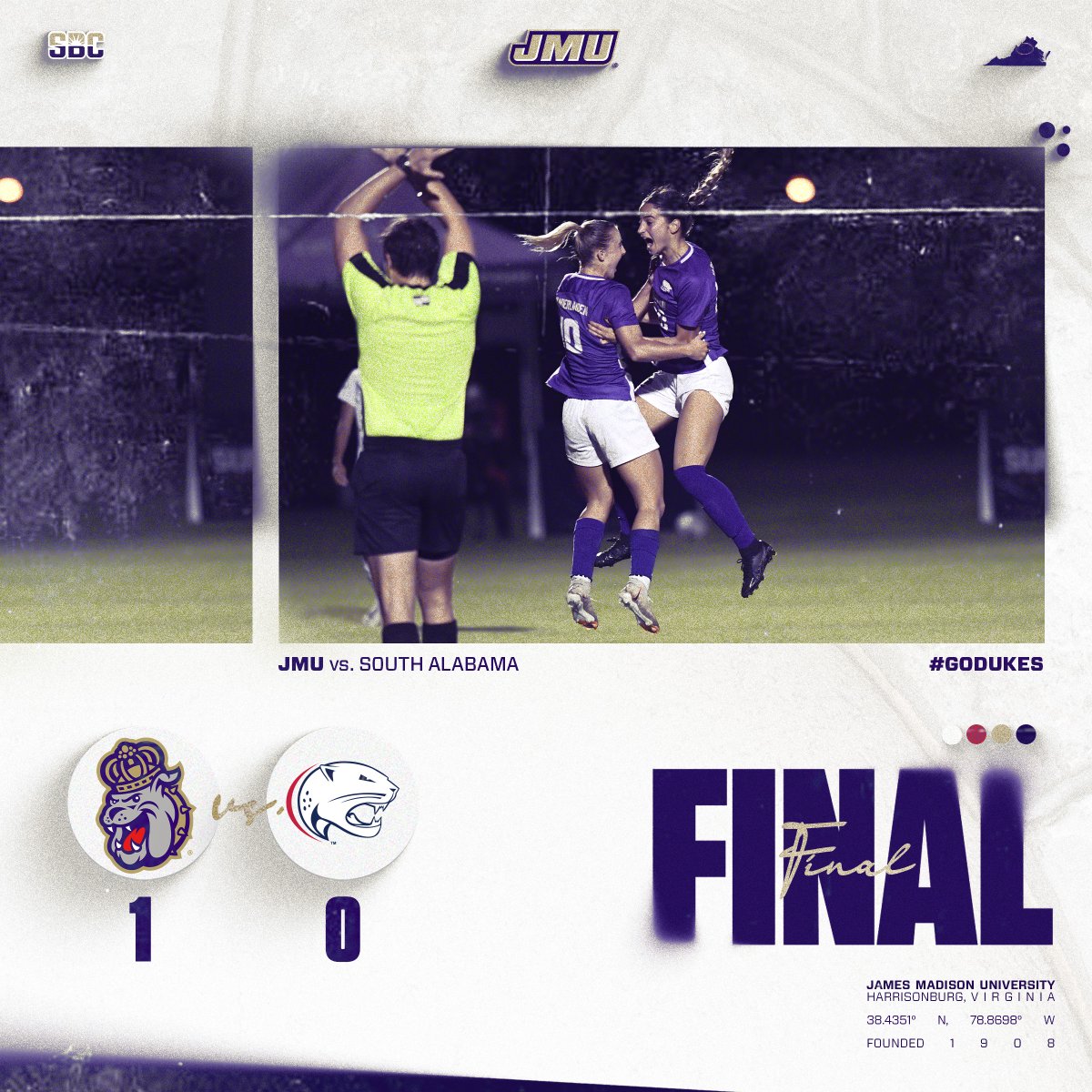 JMUWSoccer's tweet photo. FINAL | On to the championship!

#GoDukes https://t.co/R81bYzYBPY