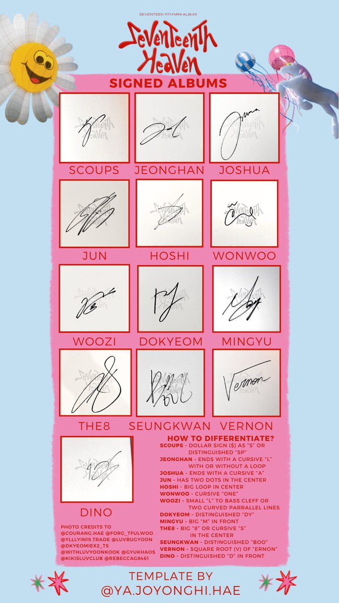 Seventeenth Heaven Signed Album Template/Guide (Do not crop