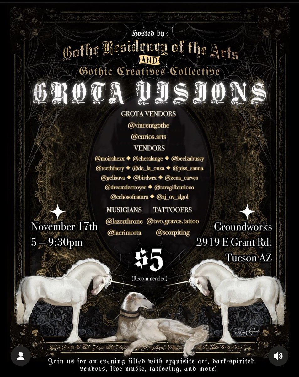 I will be playing this event. I am super excited. So much dark talent here in the desert. #grota #gothic