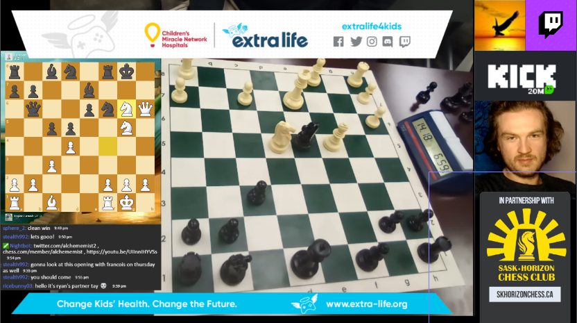 Alchememist2's tweet photo. Full Day chess event in Partnership with Extra-Life and the Saskatoon Horizon Chess Club Starting 9AM PST Satuday Nov 4th
https://t.co/paZ3PGbQgL to join the chat
https://t.co/J6snAdaGeB for ad-free viewing
#streaming #hikaru #chess #gothamchess #chessbrah #tyler1 #Saskatoon https://t.co/wbalR5XLh8