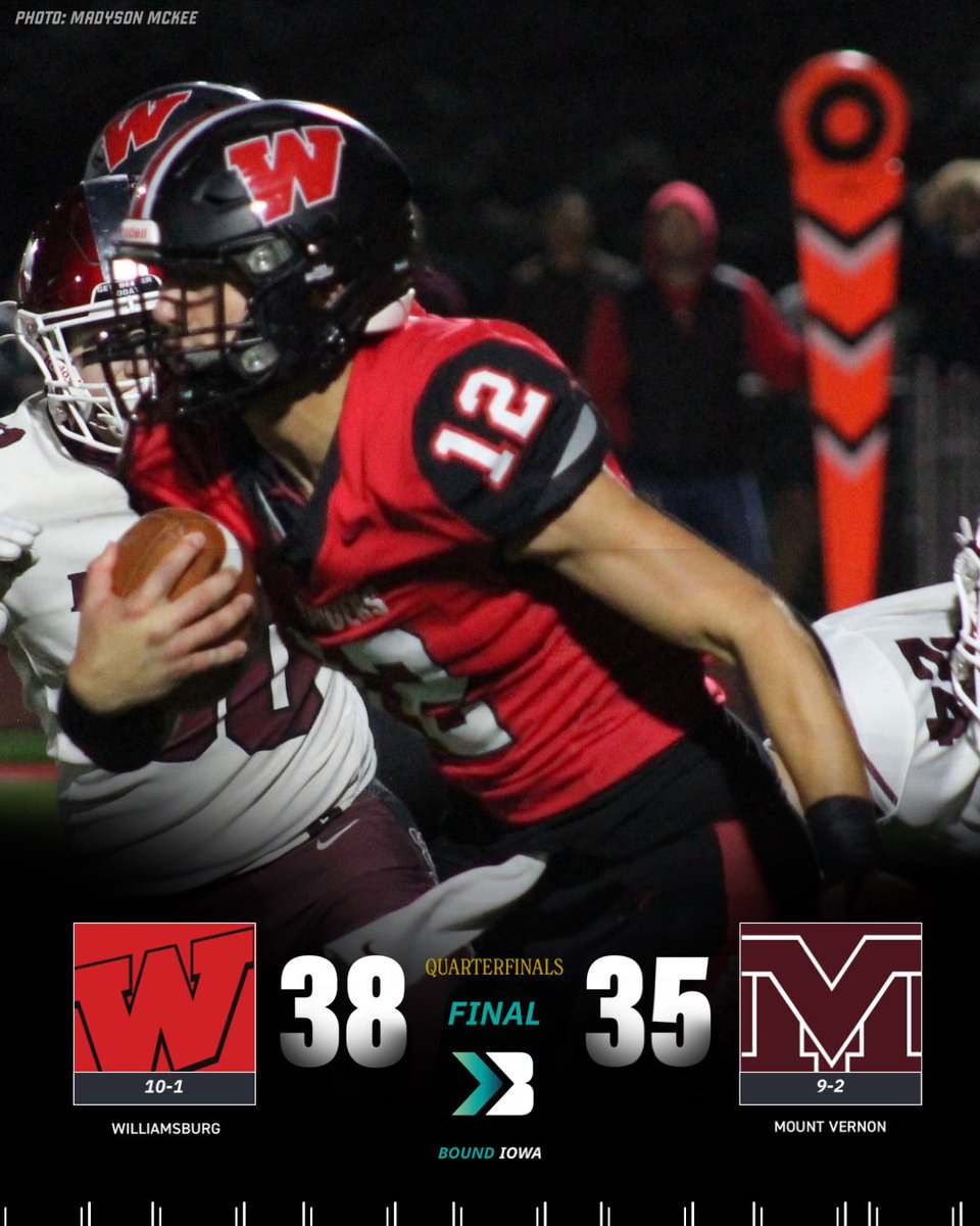 Bound_IA's tweet photo. 🚨𝐅𝐈𝐍𝐀𝐋 𝐒𝐂𝐎𝐑𝐄🚨

Williamsburg defeats Mount Vernon to punch a ticket to Cedar Falls 🔥

That makes it three straight years at the dome for the Raiders! https://t.co/sBU5GQPfR1