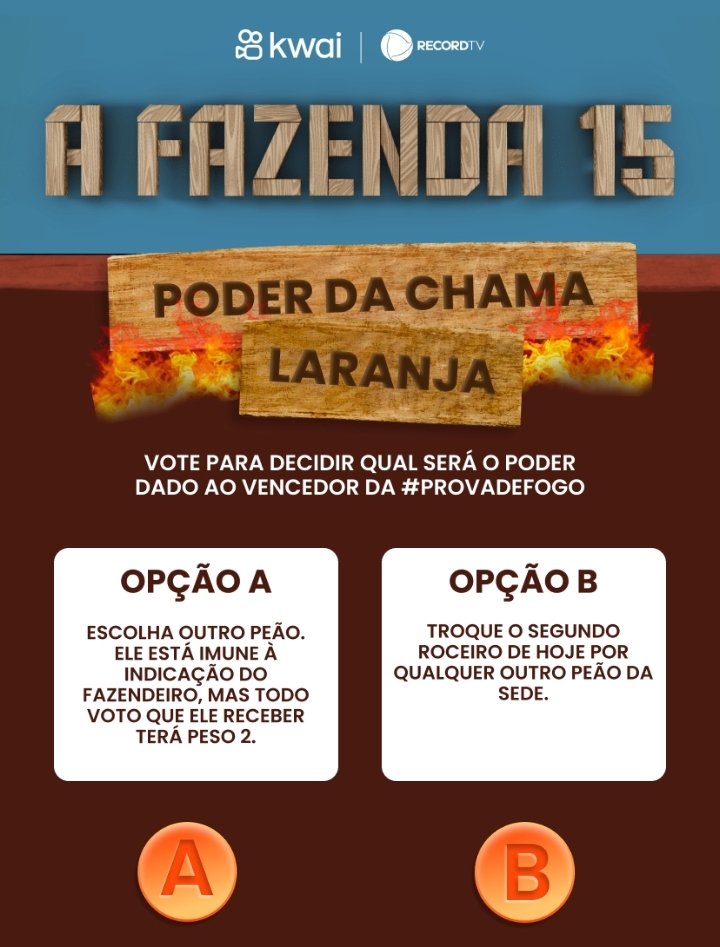 othanosbr's tweet photo. As duas opções do poder laranja, já estão disponíveis.
#PoderDaChama
#ProvaDeFogo
#AFazenda
#AFazenda15
Reprodução 📸
@KwaiBrasil
@recordtvoficial https://t.co/IlOQfODltf