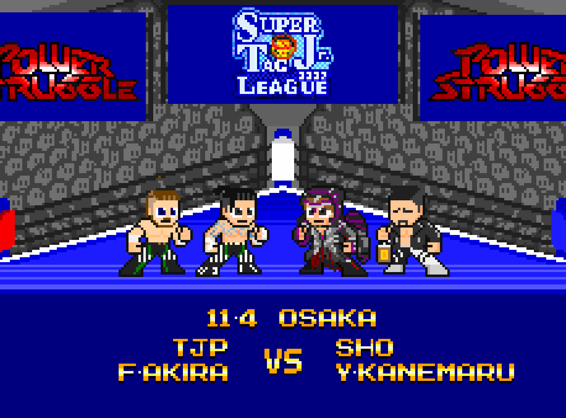DaizonNonaka's tweet photo. SJTL優勝決定戦。優勝してIWGPジュニアタッグ奪還を目指すCatch2/2に拷問の館が立ちふさがる。ポイントはH.o.Tと帝国のバックアップでしょう。
どっちが勝っても初優勝!さあ、FINAL!
#njpw #njsjtl #njps #dotwrestler #pixelart https://t.co/0PNxxzeiKX