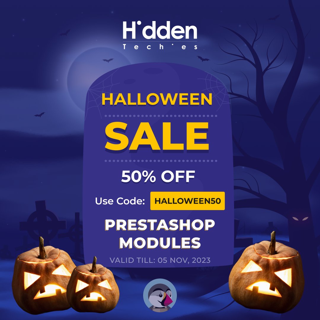 hiddentechies's tweet image. Happy Halloween Sale!🎃

 5⃣0️⃣% OFF all #PrestaShopModules from #HiddenTechies.

Check out the offer ✅ hiddentechies.com/prestashop-mod… 

#Ecommerce #PrestaShop #Onlinestore #HiddenTechies