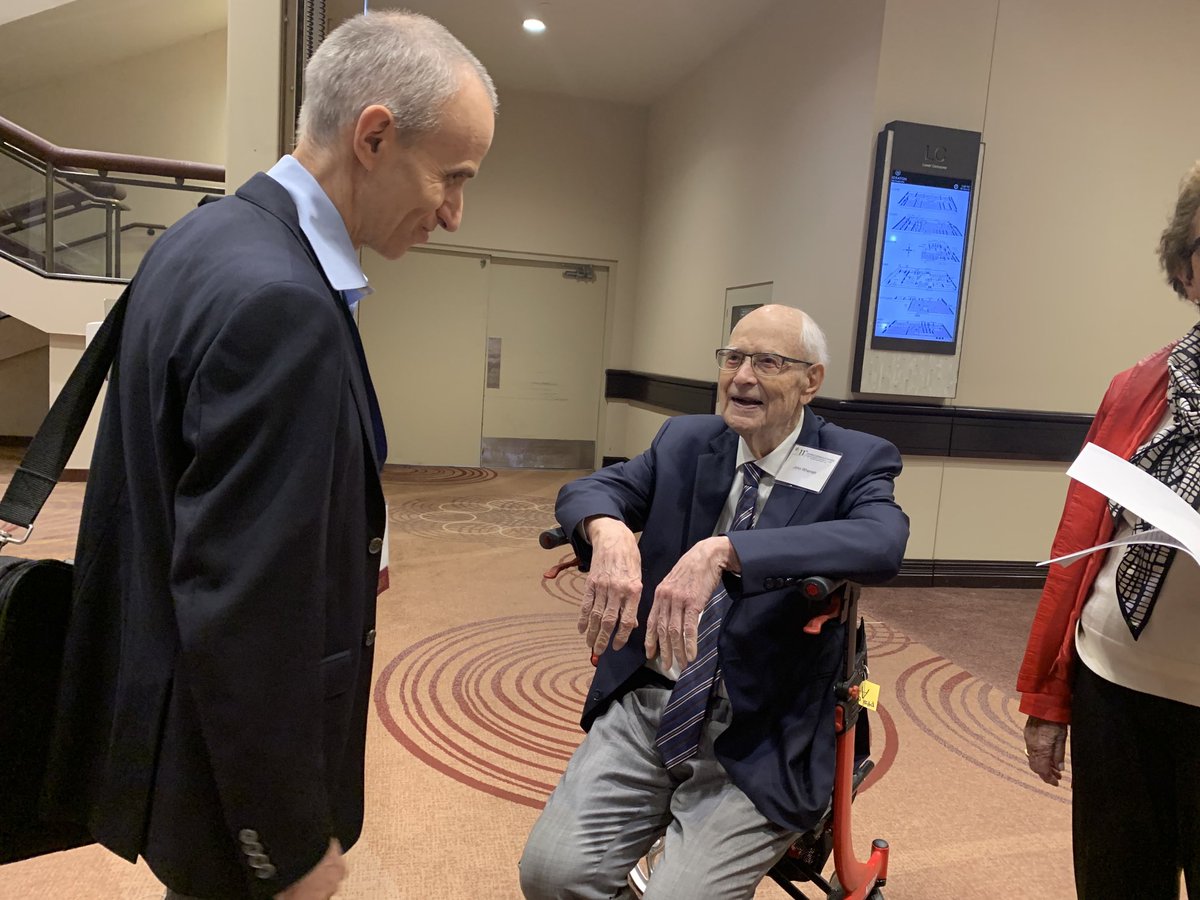 DementiaAtHome's tweet photo. Dr Gary Naglie greets Dr John Wherrett with such a warm open arm greeting. One Canadian Gem of a neurologist reunites with his mentor and role model ! https://t.co/PGJaawKjVC