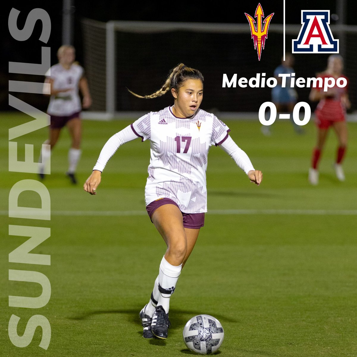 AriDeportiva's tweet photo. Ceros el marcador en Tucson! Las @sundevilsoccer y @arizonasoccer están poniendo el partido de nervios!!!

#asusoccer #wildcatssoccer #dualdessert #clasicodeldesierto #pac12 #futbolfemenil https://t.co/NlqXXeGhRN